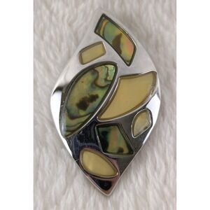 Lia Sophia Abalone Shell Inlay Brooch‎ Silver Tone Modernist Abstract Pin